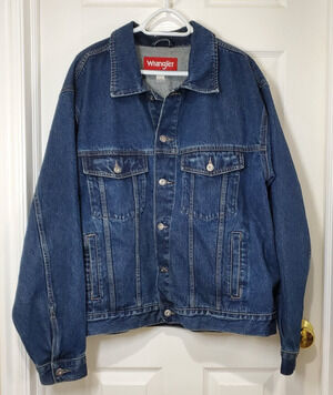 Wrangler Denim Trucker Jacket Mens 2X Blue Cotton Button Front Classic Jean